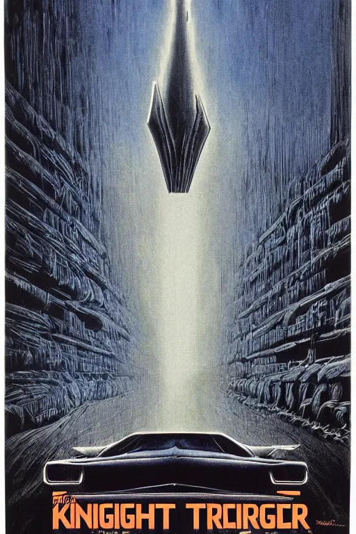 Image similar to vintage knight rider movie poster, 2D matte illustration, Beksinkski, Moebius, Frank Frazetta