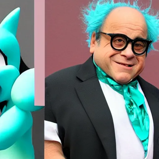 Image similar to danny devito dressed like miku hatsune