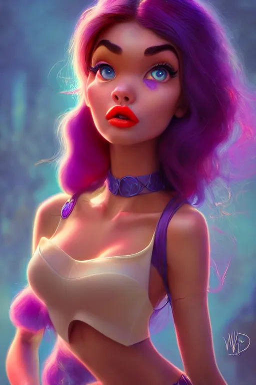 Image similar to pixar woman madison beer rave girl | soft creamy polished decadent vixen floral ornate masterpiece | weta disney movie still portrait photo | sci fi, fantasy, film, 8 k, highly detailed, artstation, realism | beeple, artgerm, mucha, wlop, loish |