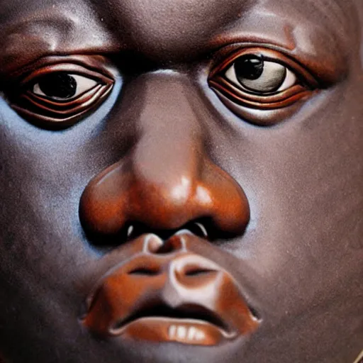 Image similar to medium - shot realistic clay notorious big, full body, walking, rough, handmade, fingerprints on clay, masterpiece, artistic, museum, highly detailed, hq, by adam beane