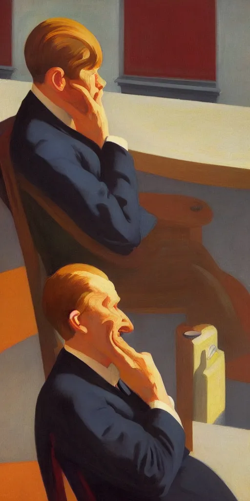 Image similar to portrait of a man without mouth by Edward Hopper and James Gilleard, highly detailed