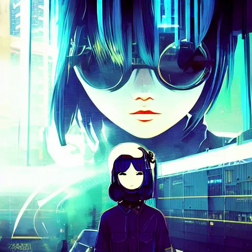 Image similar to Frequency indie album cover, luxury advertisement, indigo filter, blue and black colors. highly detailed post-cyberpunk sci-fi close-up schoolgirl in asian city in style of cytus and deemo, mysterious vibes, by Ilya Kuvshinov, by Greg Tocchini, nier:automata, set in half-life 2, beautiful with eerie vibes, very inspirational, very stylish, with gradients, surrealistic, dystopia, postapocalyptic vibes, depth of field, mist, rich cinematic atmosphere, perfect digital art, mystical journey in strange world, beautiful dramatic dark moody tones and studio lighting, shadows, bastion game, arthouse