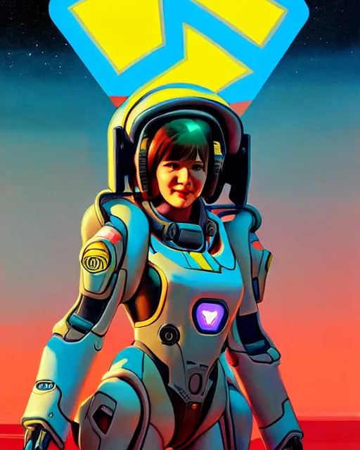 Image similar to d. va from overwatch, character portrait, portrait, close up, concept art, intricate details, highly detailed, vintage sci - fi poster, in the style of chris foss and rodger dean and moebius