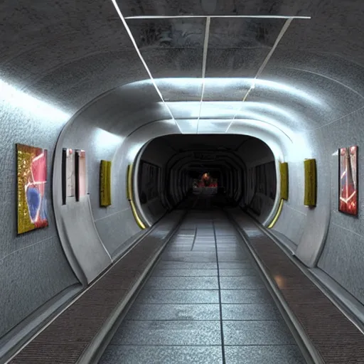 Image similar to an underground metro with a view on space,3d render, realistic, highly detailed, artwork, cinematic, hyper realistic