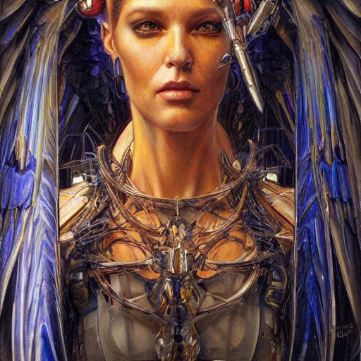 Image similar to portrait of a cyberpunk angel, by donato giancola.