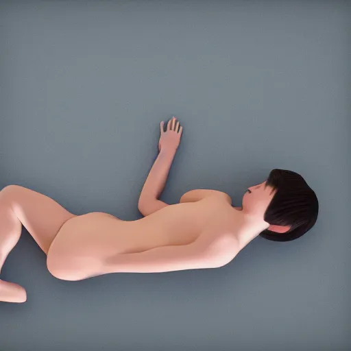 Image similar to a person lying supine. the person is wearing clothes. the person's body is visible. photorealistic, 8 k