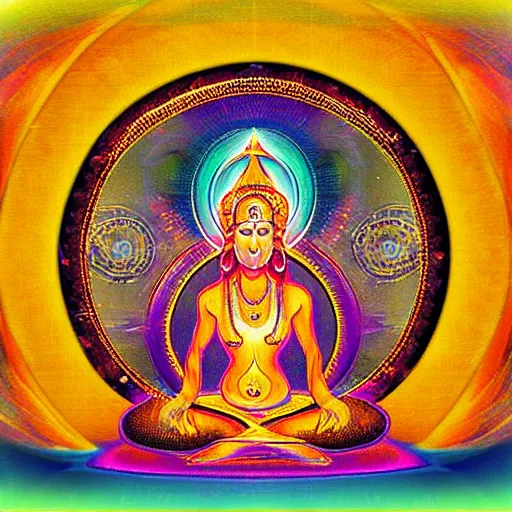 Image similar to “ woman ascending to moksha, hindu eschatology, ps 2 style graphics, hallucinogenic space dust, enlightenment, wheel of samsara ”