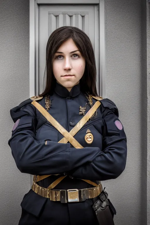Image similar to a beautiful female guard from oblivion shyly posing on camera, symmetrical, cinematic, elegant, dawn light, real dlsr photography, sharp focus, 4 k, ultra hd, sense of awe