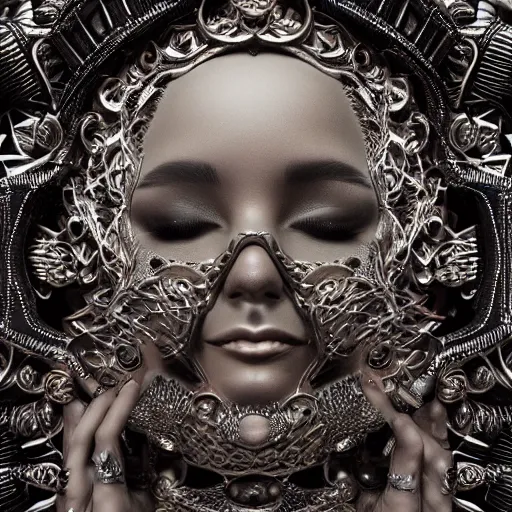 Image similar to the queen of metal, 4 k, intricate detailed, jaw dropping, gorgeous, surreal, octane render