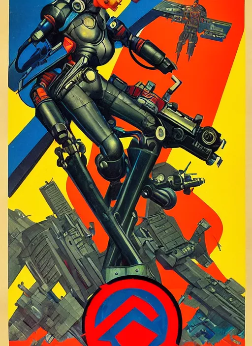 Prompt: soviet propaganda poster. cyberpunk mech pilot. portrait by jean giraud and anton otto fischer and john philip falter and will eisner and gil elvgren. realistic proportions. character art. science fiction d & d. tf 2, overwatch.