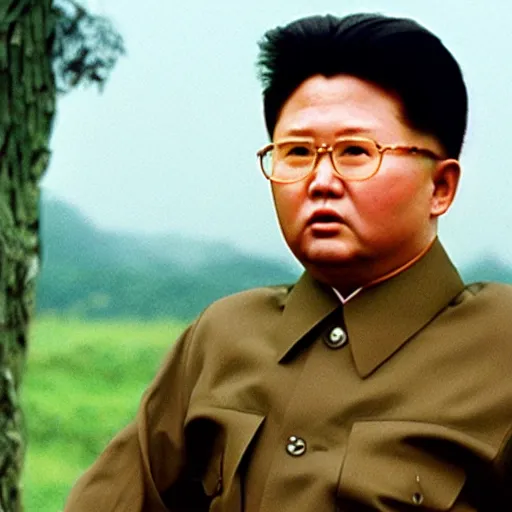 Prompt: Kim Jong-il in the role of Rambo, 35mm filmstill, cinemascope