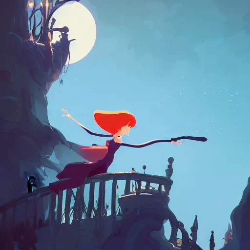 Image similar to a beutiful witch, poetic setting, dreamlike, artstation, elegant, highly detailed, digital painting, concept art, smooth, sharp focus, illustration, art by don bluth and michel ocelot and makoto shinkai and tom whalen and atey ghailan and akihiko yoshida