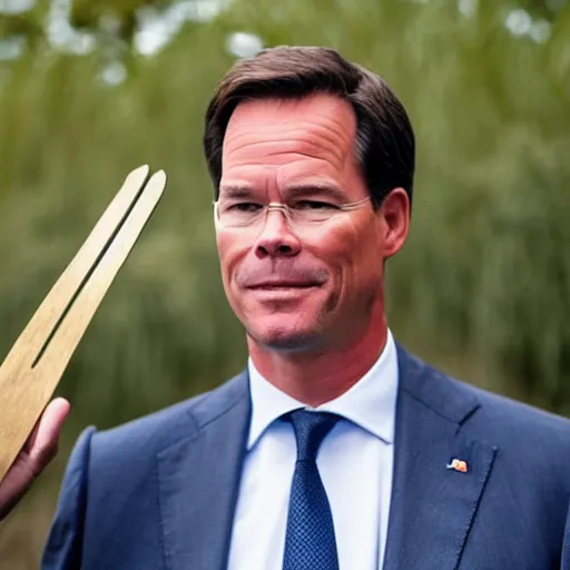 Image similar to Mark Rutte as farmer holding a pitchfork