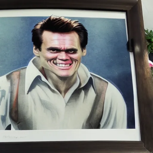 Image similar to a bowling carrier with a print of jim carrey