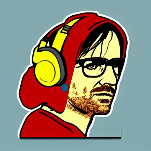 Image similar to a breaking-bad-Jesse-Pinkman, svg sticker, vector art, wearing headphones, jamming to music