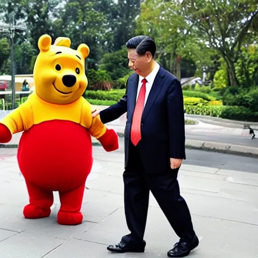 Image similar to Xi Jinping dressing up as Winnie the Pooh, caricature
