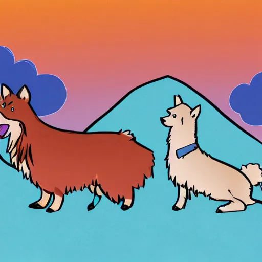 Image similar to an illustration of a couple of shetland sheepdog in a style of the show bojack horseman, artstation