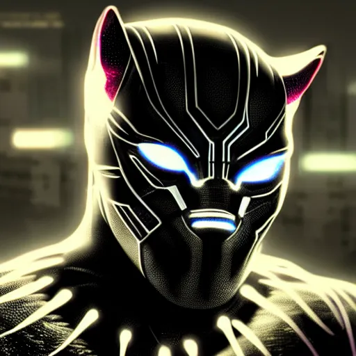 Image similar to Cyberpunk Black Panther, close up shot, neon, cyborg, futuristic, photorealistic, 8K,