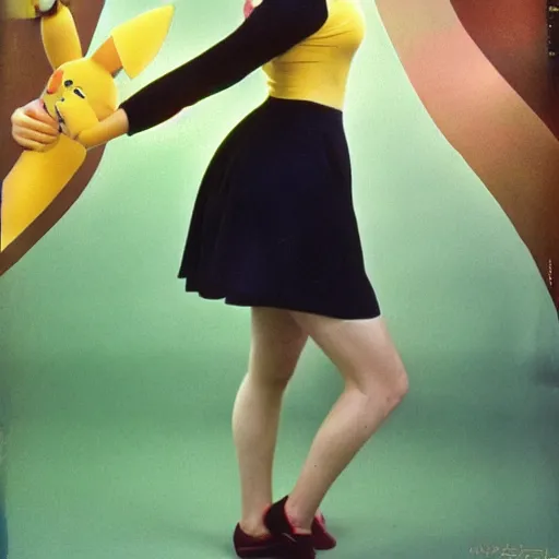 Image similar to elegant athletic woman dressed up as pikachu, art photo by Annie Liebovitz and David Hamilton and Alphonse Mucha