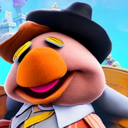Image similar to bip bippadotta from the muppets as a wizard, in fortnite