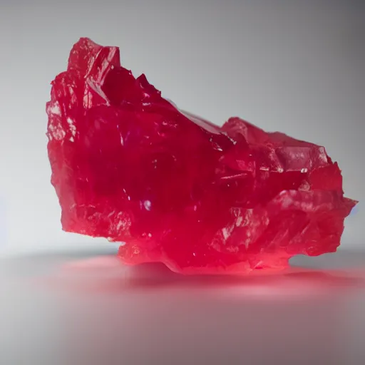 Prompt: A translucent sculpted ruby, representing Ed Harris, studio lighting, F 1.4 Kodak Portra