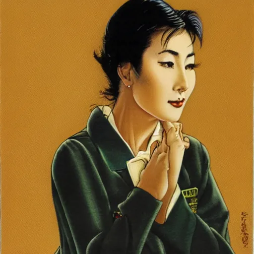 Prompt: Miki Matsubara portrait, art by Norman Rockwell