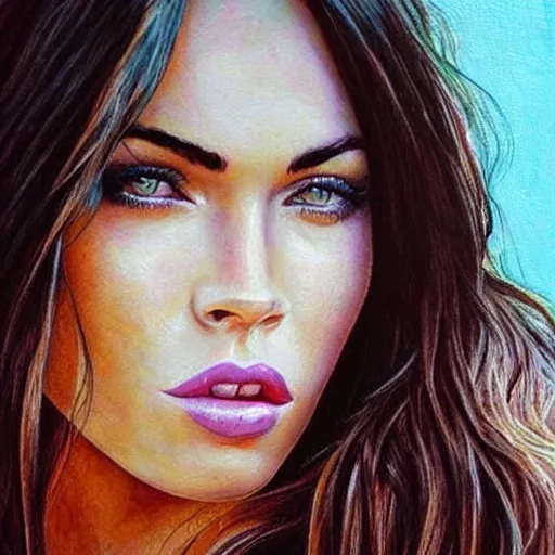 Prompt: “Megan Fox crayons paintings, ultra detailed portrait, 4k resolution”
