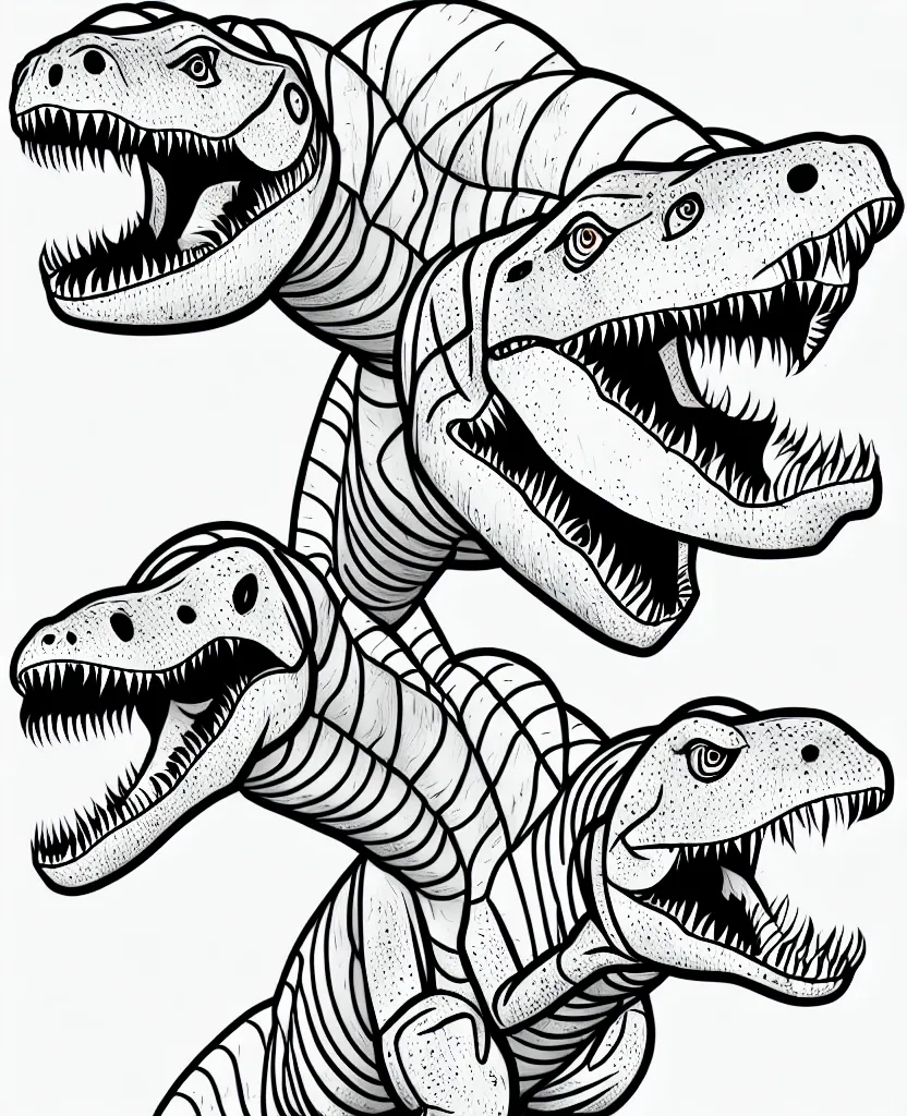 Image similar to trex dinosaur, symmetrical, accurate, simple clean lines, black and white, no shading, coloring book, graphic art, line art, vector art, by martina matteucci, pavel shvedov, peter lundqvist, diane ramic, artstation