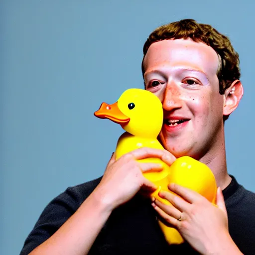 Image similar to mark zuckerberg holding a yellow duck