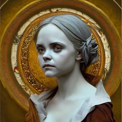 Prompt: beautiful lifelike award winning marble statue bust of christina ricci trending on art station artgerm greg rutkowski alphonse mucha museum quality cinematic atmospheric