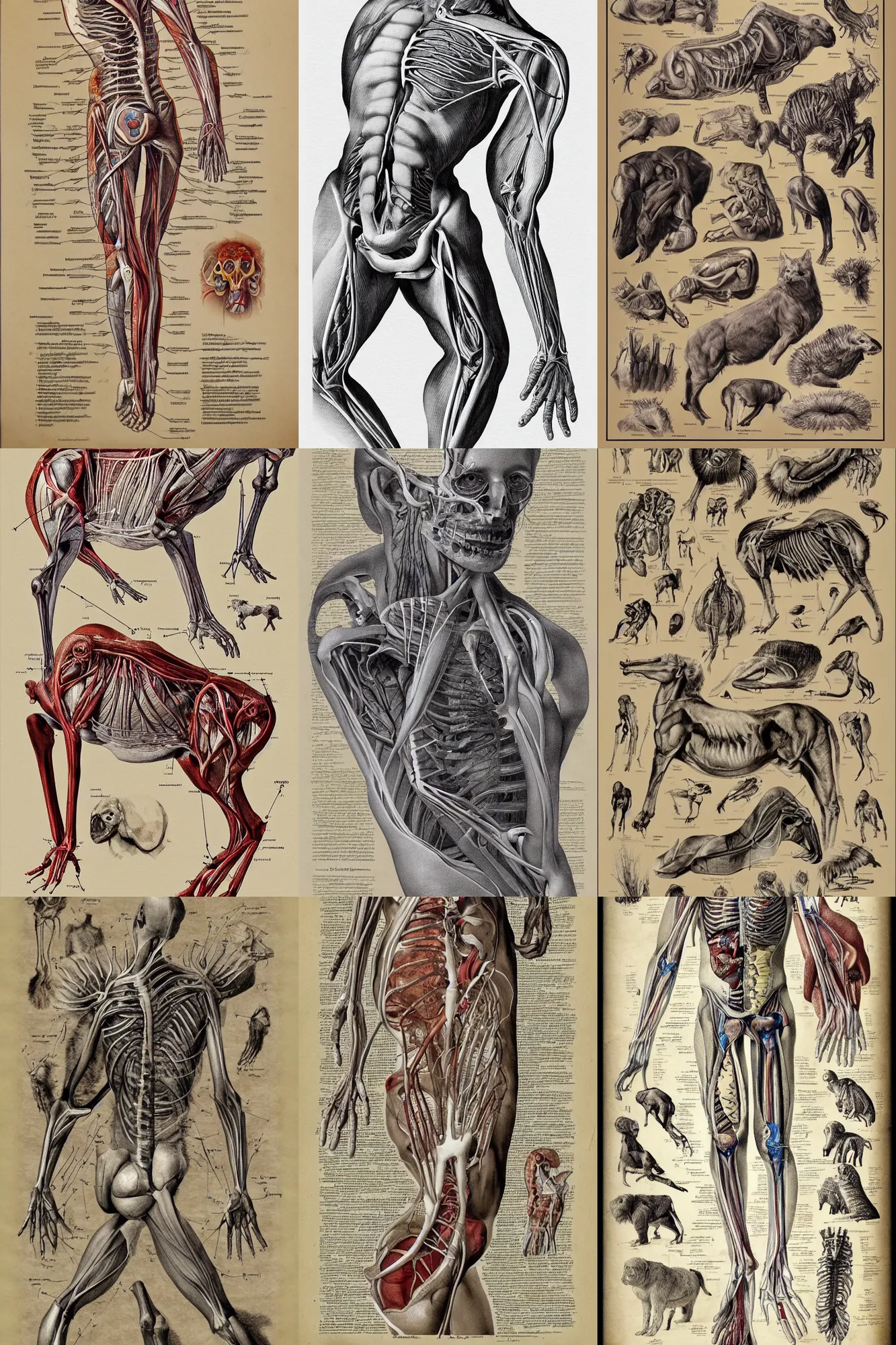 Prompt: artistic anatomical study page of animals