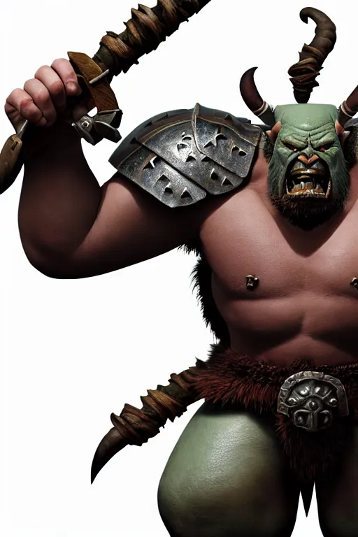 Image similar to orc barbarian wearing leather armor, full body shot, exquisite details, earth magic, mid view, design on a white background, by karl kopinski, james gurney, rockwell, studio muti, greg rutkowski, makoto shinkai, takashi takeuchi, studio ghibli