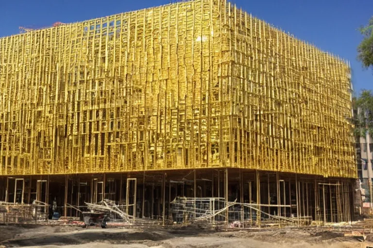 Image similar to a building, under construction, made of gold