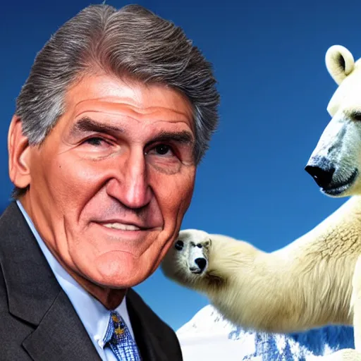 Image similar to Joe Manchin and a polar bear who are best friends, digital art