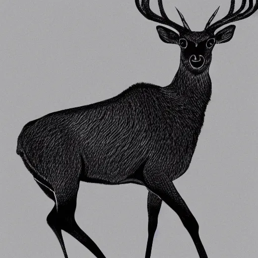 Prompt: black deer bowing full body silhouette on white background