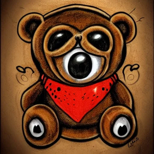 Image similar to dark art cartoon drawing of a teddy bear with bloody eyes by - loony toons style, horror theme, detailed, elegant, intricate