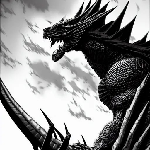 Prompt: dragon slayer in the style of kentaro miura, 4 k, 8 k, absolute detail of even the smallest details and particles, beautiful shadows, beautiful art, black and white drawing, high rendering of the details of the environment, faces and characters