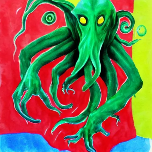 Image similar to Cthulhu painted in the style of Eric Carle