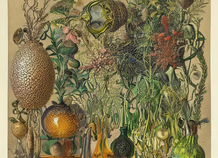 Image similar to the alembic of literary dreams, full colour, 3 d shaded, by ernst haeckel,