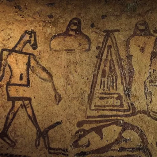 Image similar to ancient mcdonald's restaurant cave paintings found in pyramid