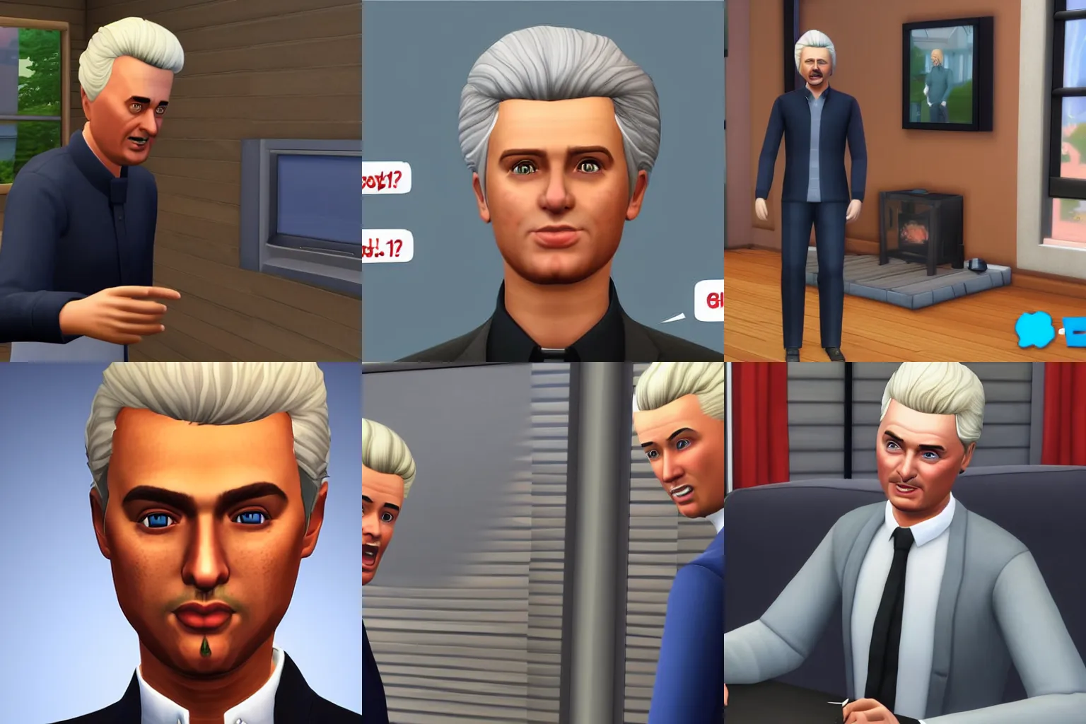 Prompt: geert wilders as a sims 4 character, panicking over a fire