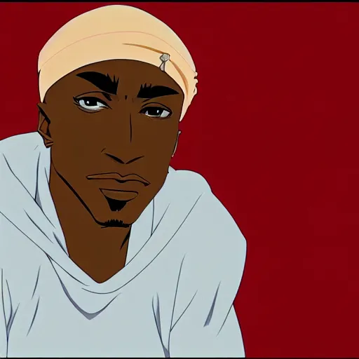 Image similar to Tupac Shakur, screenshot from a 2012s anime