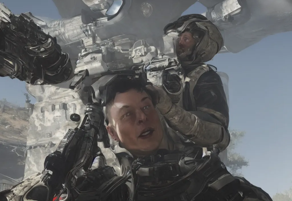 Image similar to elon musk in call of duty, elon musk in the video game call of duty, gameplay screenshot, close up, 3 d rendering. unreal engine. amazing likeness. very detailed.