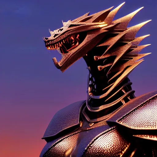 Image similar to chest up bust shot, realistic detailed stunning beautiful armored anthropomorphic humanoid female robot dragon, looking to the side with an elegant pose, smooth and streamlined armor and design made of steel, sharp claws and sharp teeth, Slick LEDs, standing on two legs, on the beach during sunset, high quality, cinematic art, sunset lighting, 3D render, 8k, artstation, deviantart, furaffinity