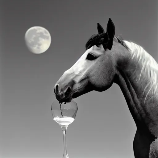Image similar to photograph of a horse drinking alcohol on moon