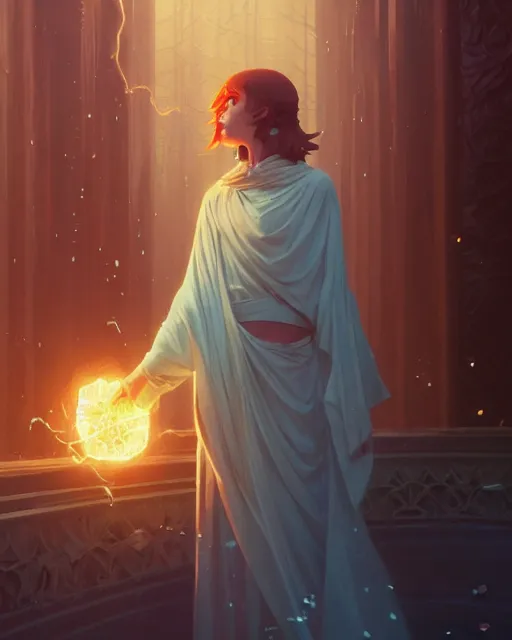 Image similar to highly detailed vfx portrait a mage casting a water spell, stephen bliss, unreal engine, greg rutkowski, loish, rhads, beeple, makoto shinkai and lois van baarle, ilya kuvshinov, rossdraws, tom bagshaw, alphonse mucha, global illumination, detailed and intricate environment