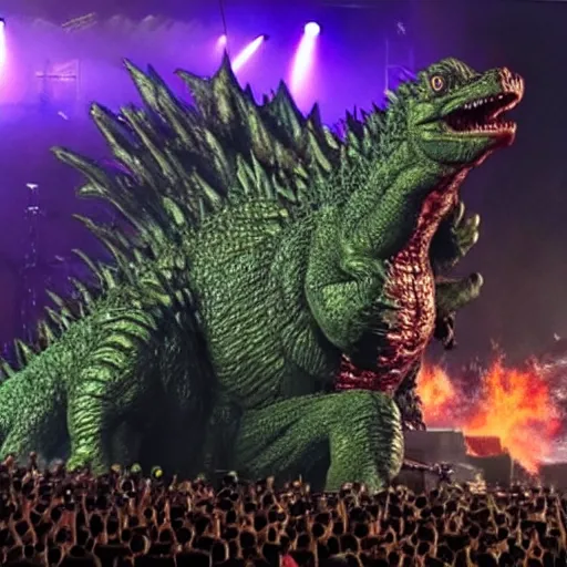 Image similar to army of godzilla on stage