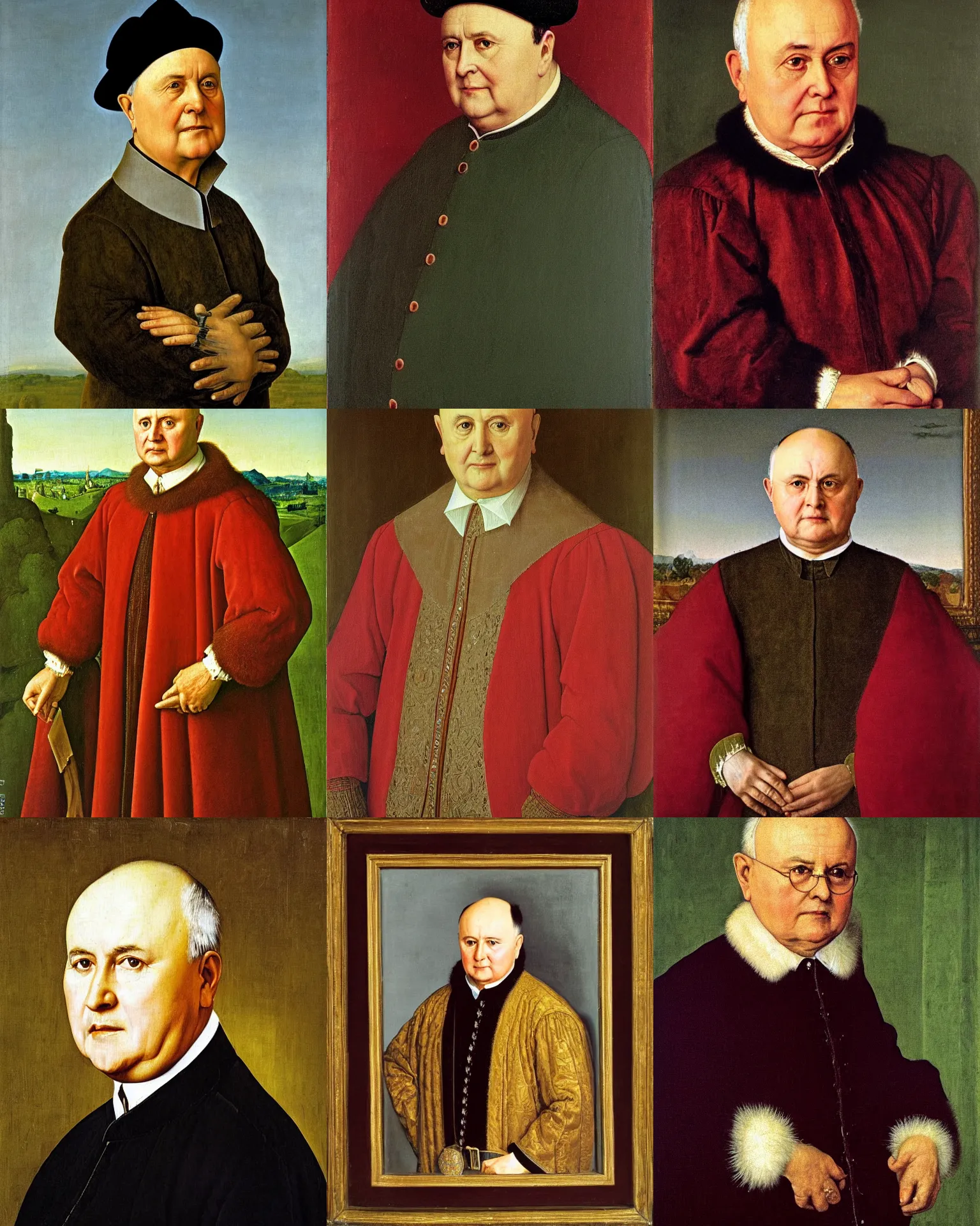 Prompt: a portrait of mikhail gorbachev painted by jan van eyck, oil painting, highly detailed