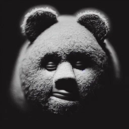 Prompt: a ( ( chiaroscuro lighting portrait ) ) of kanye west ( ( ( dressed as teddy bear mascot ) ) ), black background, ( ( ( portrait by julia margaret cameron ) ) ), shallow depth of field, 8 0 mm, f 1. 8