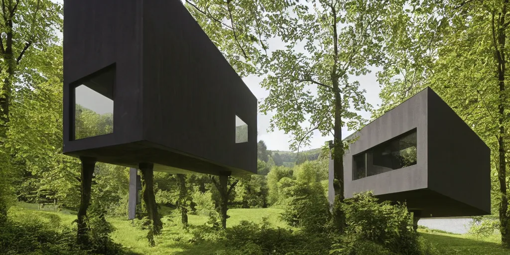 Image similar to a house by the river rhein close to mumpf designed by peter zumthor